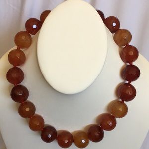 Large Amber Stones Necklace Sterling Silver Clasp